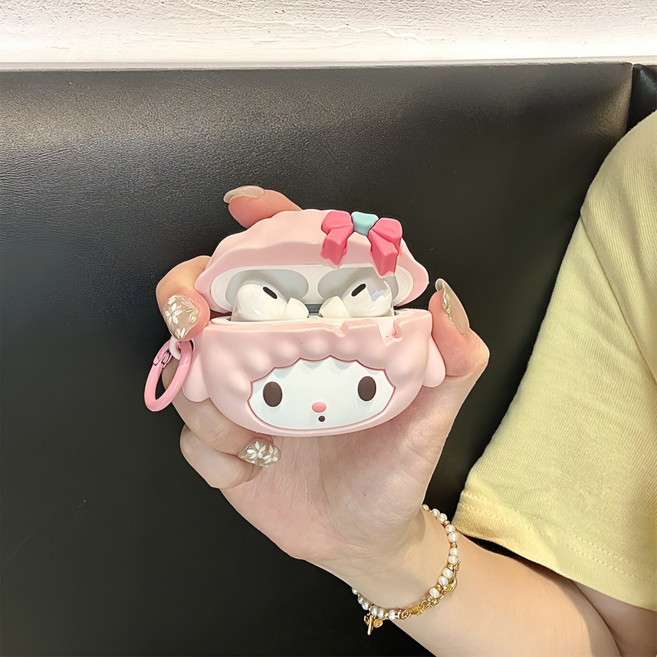 에어팟 케이스 귀여운 양 변색방지 실리콘+ 카라비너 에어팟 케이스 세트, 핑크 귀여운 양, Airpods4, 1개