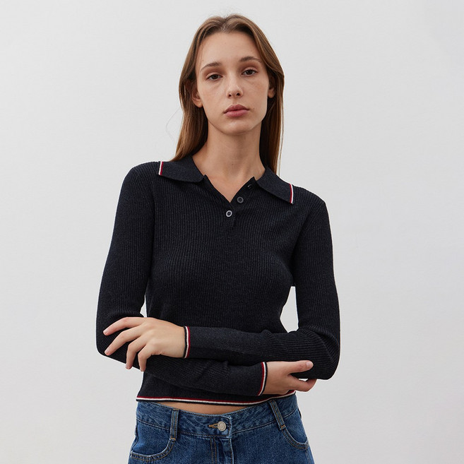 걸스데일리/[부드러운]카라 버튼 니트