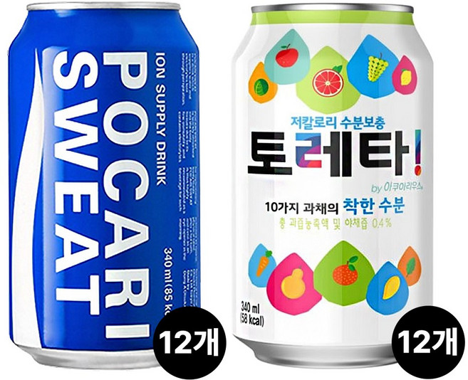 이온음료 포카리스웨트 토레타 2종 340ml 24캔 세트, 1세트