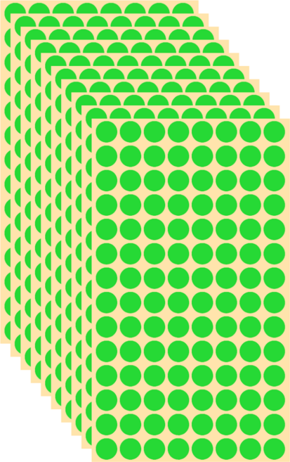 1120개입 네온 컬러 도트 원형 스티커 10mm, 1세트, S5141 그린