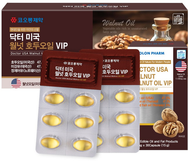 코오롱제약 미국산 호두오일/월넛오일 28500mg함유/불포화지방산/저온압착 4개월분 캡슐형, 1개, 120정
