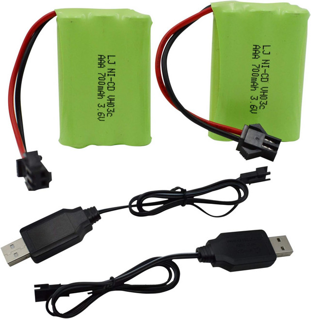 Blomiky 2 팩 36V 700mAh AAA 충전식 배터리 SM2P 커넥터 플러그 및 RC 배틀 범퍼카 C43 D43 차량 2용 USB 케이블 포함