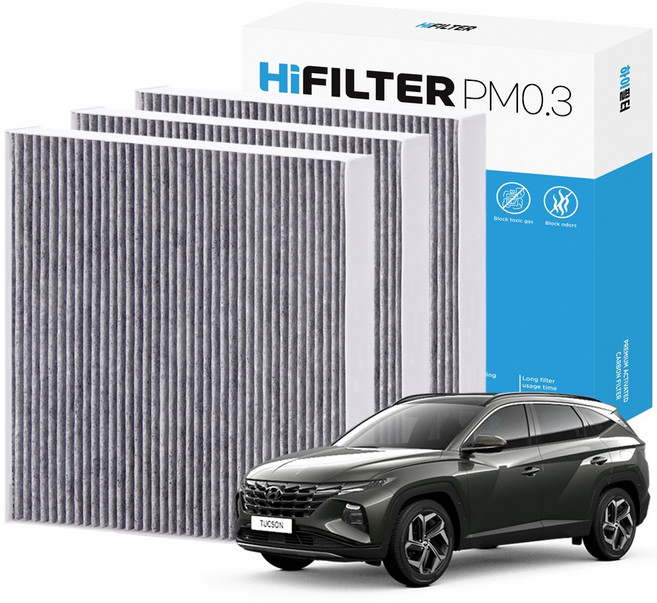 2+1 하이필터 PM 0.3 활성탄 자동차 에어컨 필터 현대, 3개, 디 올 뉴 투싼 NX4 (4세대) HI-L112