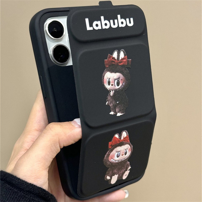 Labubu 蝴蝶結造型翻蓋隱形折疊支架手機殼