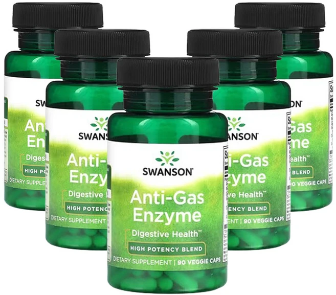 스완슨 가스 방지 효소 고효능 혼합물 90베지캡슐, 90정, 5개 - 쿠팡