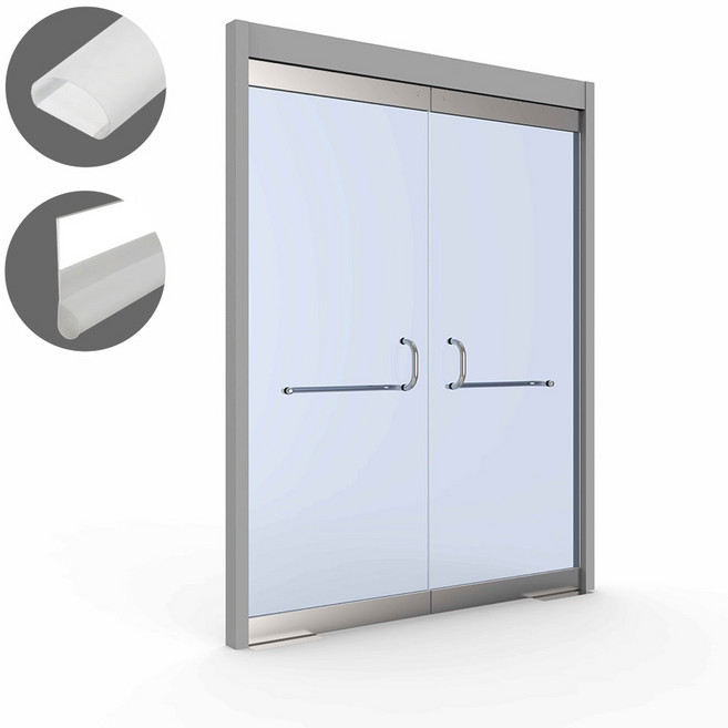 상가문 바람막이 강화도어 출입문 넓은틈새 외풍 벌레 소음 먼지 차단 바람막이 문풍지, 1개, 반투명 2도어 세트