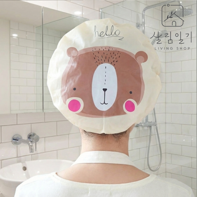 살림일기 1+1 캐릭터 방수 샤워캡 헤어캡, 2개, 샤워캡 - 꿀벌