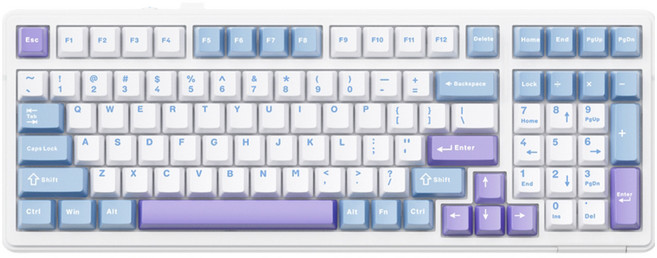 AULA F99 타란튤라 커스텀 플래그십 유무선 기계식 키보드, 화이트 + 블루 + 바이올렛, 레오보그 스마트축 V3, 제조사축