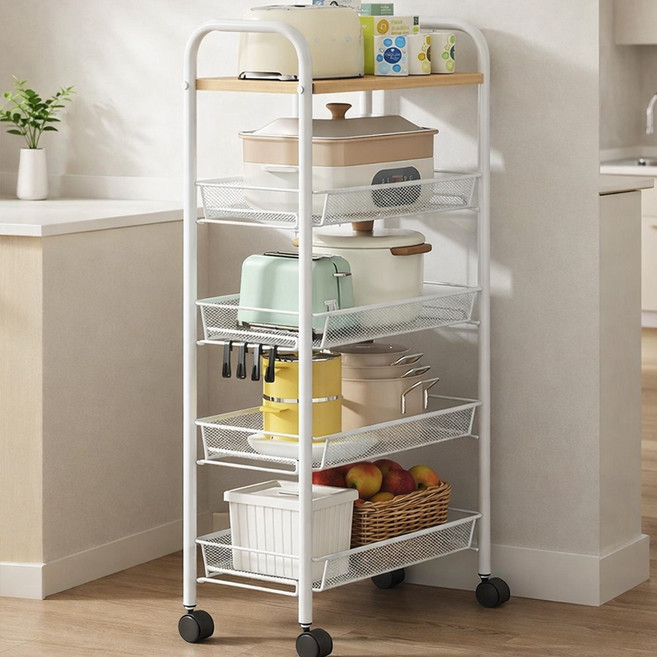 라온프리 다용도 이동식 틈새수납장, 5단, 우드