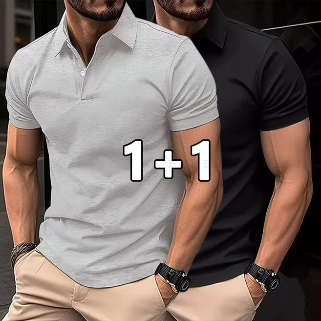 3위 - 꽃소담 1+1 남자 베이직 무지 카라 반팔 티셔츠 어깨넓어보이는 나성 여름티 A-L26B98