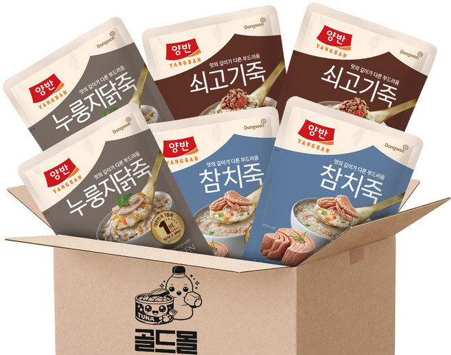 동원 양반 파우치죽 쇠고기죽2+누룽지닭죽2+참치죽2, 420g, 6개