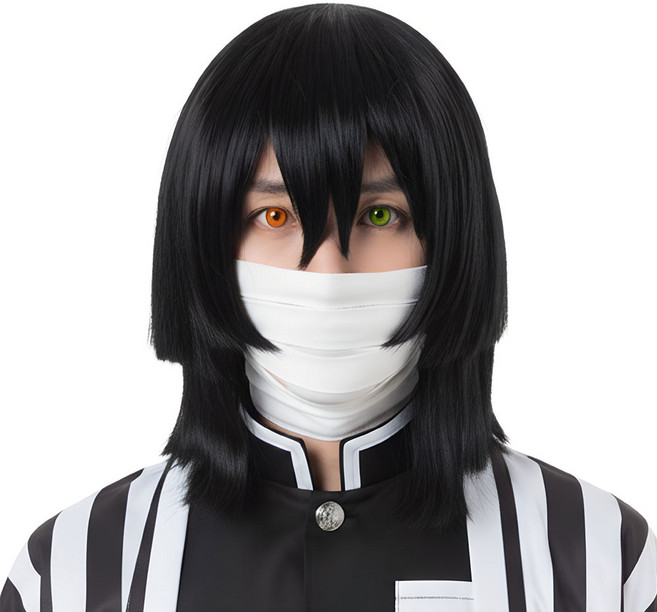 [파티팡] 이구로 오바나이풍 코스프레 가발 귀멸풍 캐릭터 스타일 파티용 헤어, 1개