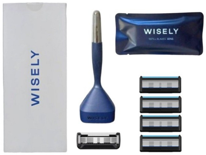 와이즐리 면도기 면도날 PRO1개 SENS4개 거치대 세트, 미드나이트네이비+SENS면도날, 1개