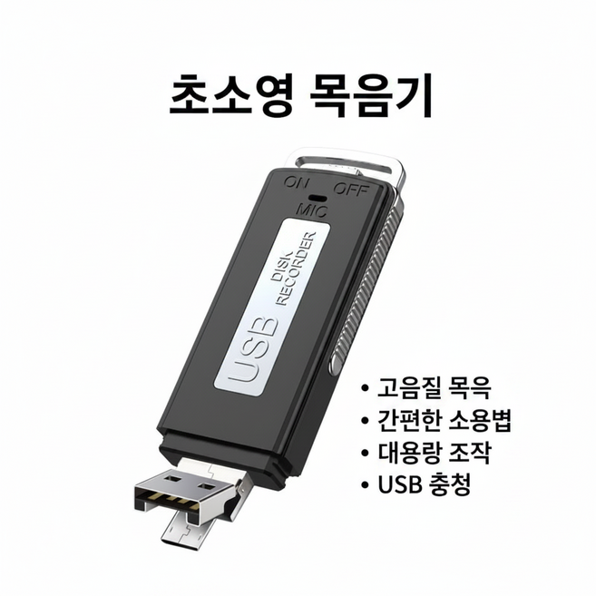 JirisanLab USB 녹음기 2in1 듀얼인터페이스 휴대용 숨김 녹음기, 검은색, 16G