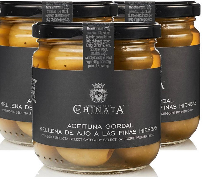 스페인 라치나타 LA CHINATA Gordal Olive Garlic Herb 갈릭 고급 허브 고르달 올리브, 3개, 180g