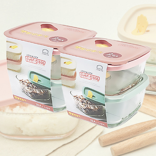 락앤락 햇쌀밥용기 410ml 2p x 2개 내열유리 오븐글라스 밥용기, 1세트, 단일