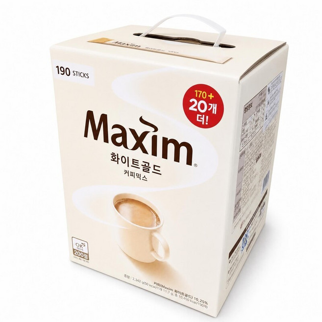 맥심 화이트골드 커피믹스 대용량 부드러운 커피믹스 스틱커피 사무실 가정용 인기커피 커피믹스 추천 화이트골드 대용량 홈카페커피믹스추천 무지방 우유 프리마커피 믹스커피추천, 11.7g, 190개입, 1개