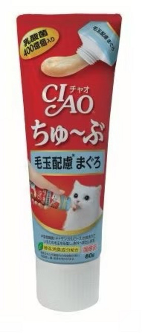 INABA CIAO 啾嚕 膏狀啾嚕肉泥, CS-154 化毛配方 鮪魚, 80g, 6條
