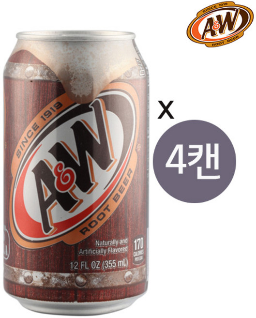 AW 루트비어 노 카페인 355mlx4캔/무알콜/탄산음료, A&W_루트비어노카페인355mlx4캔, 4개, 355ml