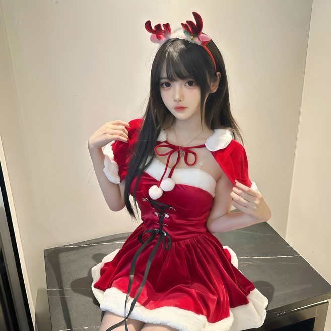 氛圍感聖誕姐姐 贈麋鹿髮箍 聖誕裝 聖誕節服裝 聖誕套裝 斗篷披肩