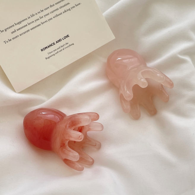 문어 괄사 마사지기 두피 머리 얼굴 바디 종아리 목 승모근 경락 림프순환 안마용품, 그레이, 1개