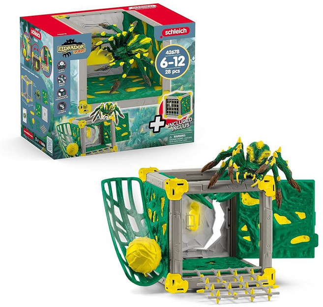 정품++ Schleich 슐라이히 Eldrador Creatures - 28피스 정글 전투 동굴 거미 놀이 세트 포함 확장 가능한 요새가 있는 및 타란툴라 피규어 이상 상호작, Battle Cave