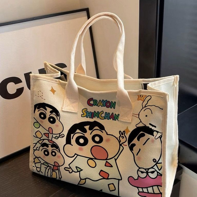 가벼운 여성 캔버스 스쿨백 대용량 숄더백 귀여운 디자인 짱구 통근용 올매치 토트백 학생용 데일리백