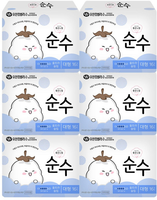 좋은느낌 순수 울트라 슬림 생리대 날개형, 대형, 16개입, 6개