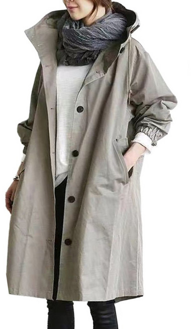 130KG까지 오버핏 후드 트렌치코트 패션 여성의류 아우터 빅사이즈 봄가을 롱코트 점퍼 7color 6XL까지