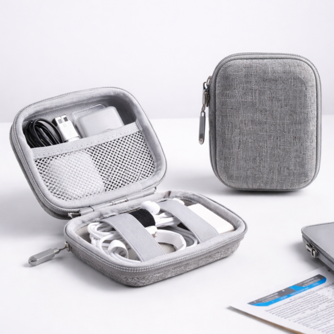 메종드닷 충격보호 깔끔분리수납 충전기 파우치, 1개, 그레이