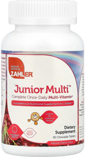 Zahler Youth Multi™ 하루 한 번 복용하는 완벽한 종합비타민 천연 체리 맛 츄어블 정 90정 Zahler (잘러), 90 개, 1개 - 쿠팡