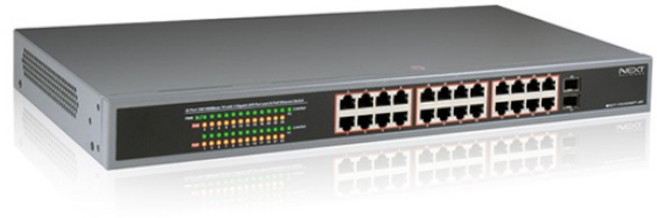 (이지넷유비쿼터스) 이지넷 NEXT-POE3026SFP-400 (스위칭허브/24포트/1000Mbps+2SFP/PoE+/AI지원), 1개