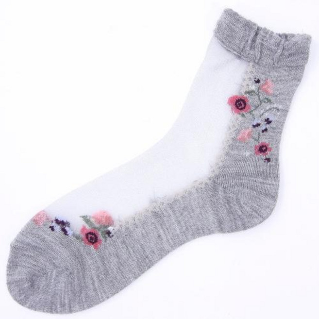 花日屋 日本製玫瑰刺繡長襪 玻璃絲質透膚蕾絲長筒襪