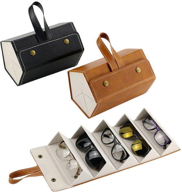다용도 안경 선글라스 가죽 수납 보관함 여행용 휴대용 정리함 케이스 집 파우치 통 5구 5단
