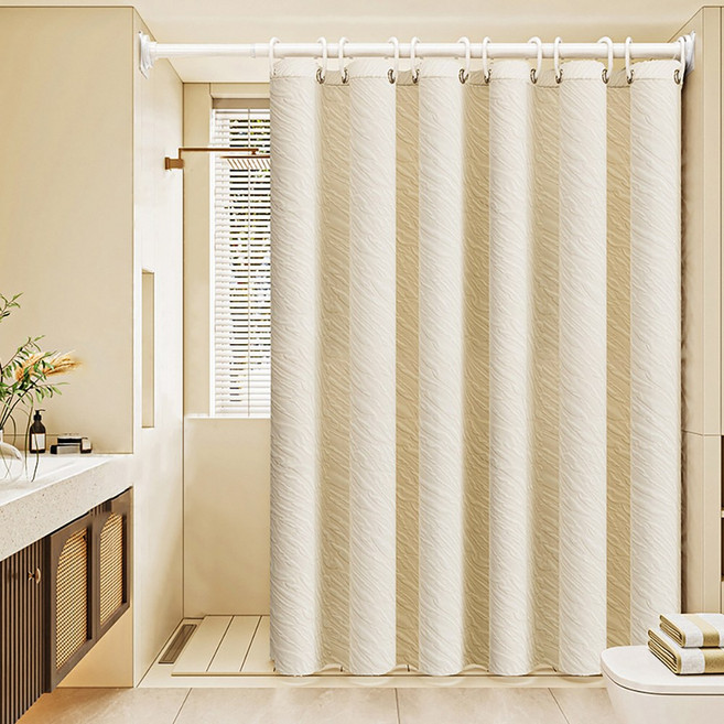 유미코 패브릭 방수 샤워커튼 곰팡이 방지, 1개, 크림아이보리
