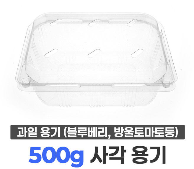 블루베리 용기 500g 사각 (100개) / 베리류 아로니아 오디 복분자 방울토마토 과일 포장 용기, 1세트, 100개입