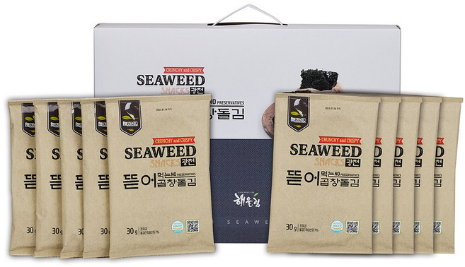 광천해저김 곱창돌김 설 추석 한가위 감사 선물세트 (짜지않은 곱창돌구이김 30g x 10봉), 10봉