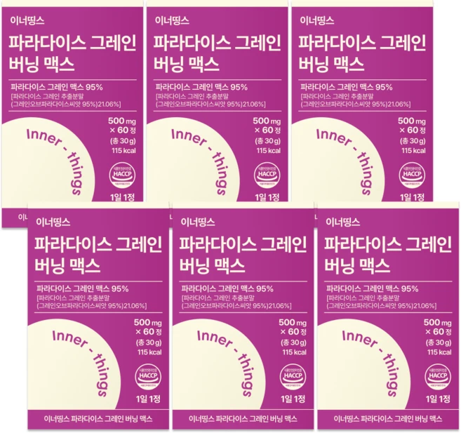 파라다이스 그레인 버닝 맥스 HACCP 인증, 6개, 60정 - 쿠팡