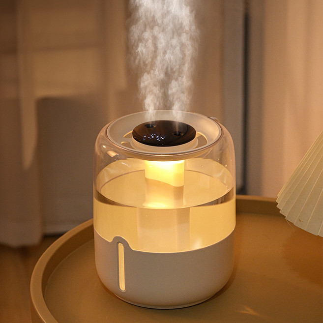 돌아라 4L 대용량 가습기 USB 듀얼분무 무드등 초음파 가습기, 흰색