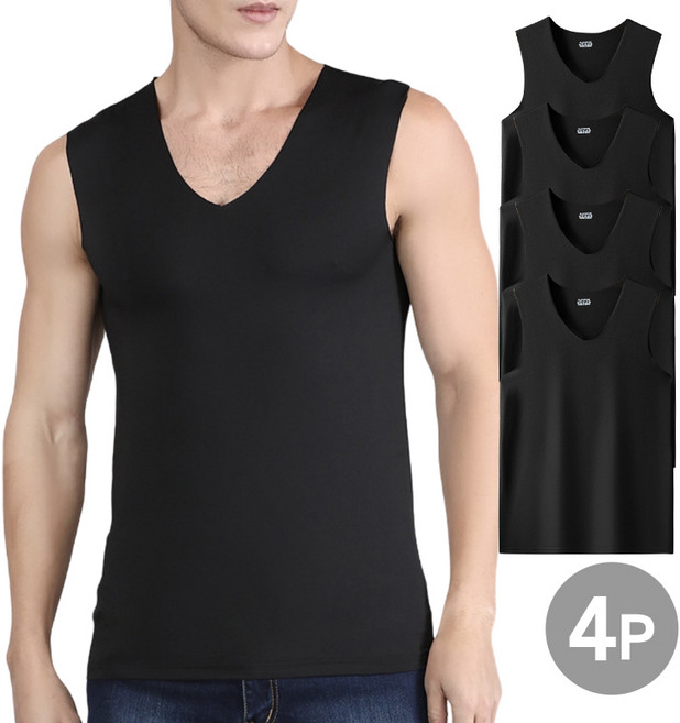 위크무드 남자 티안나는 에어핏 무봉제 런닝 심리스 나시 4장세트