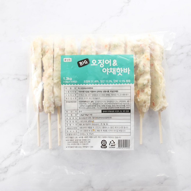 오징어와 야채 핫바 130gX10개 어묵바 어묵핫바 수제핫바, 10개, 1.3kg