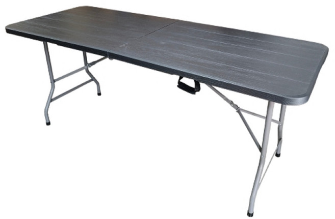 手提折疊桌 戶外露營餐桌, 3段升降手提折疊桌黑木紋, 6人