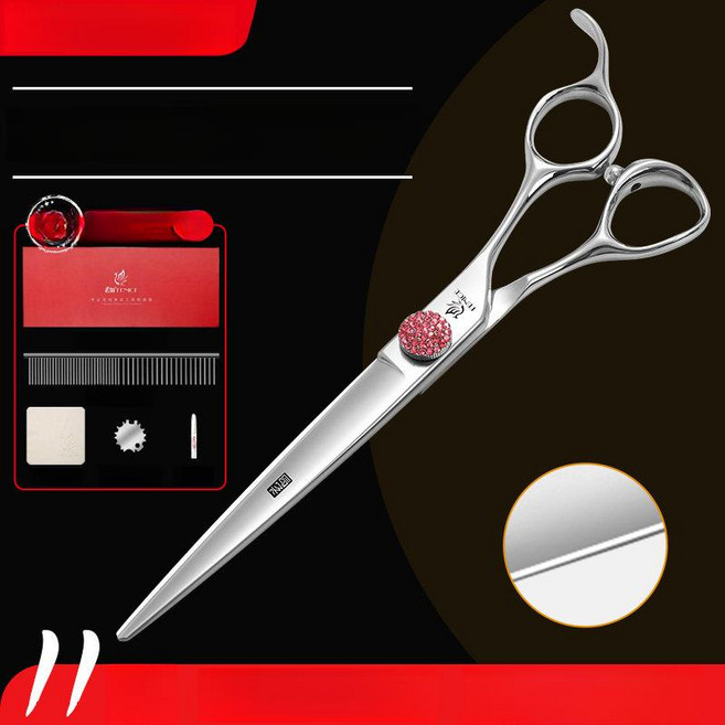 강아지 커브 숱 셀프 흑조 미용 틴닝 안전가위 옹이쟁이 틴닝가위, 1개, 핑크 7.5인치 대형 직선