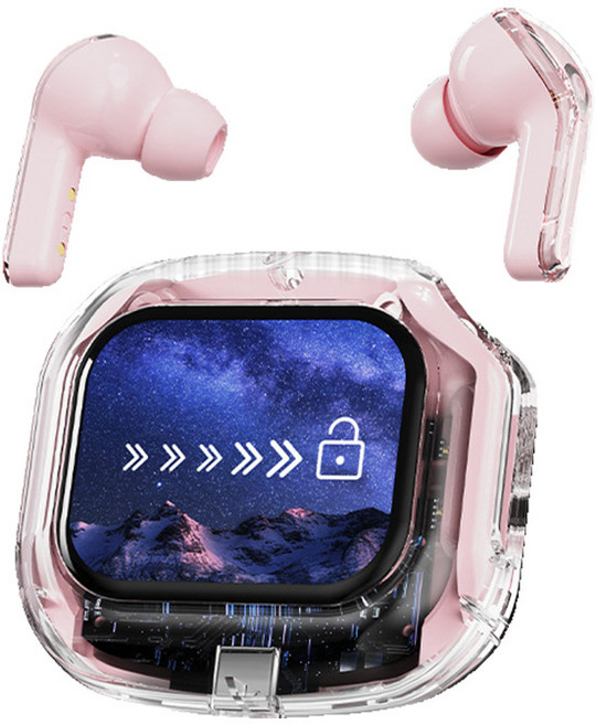 고음질 TWS 블루투스 이어폰 터치스크린 디스플레이 무선이어폰(패션 디자인 음악을 좋아하는 이들의 필수품), 분홍색