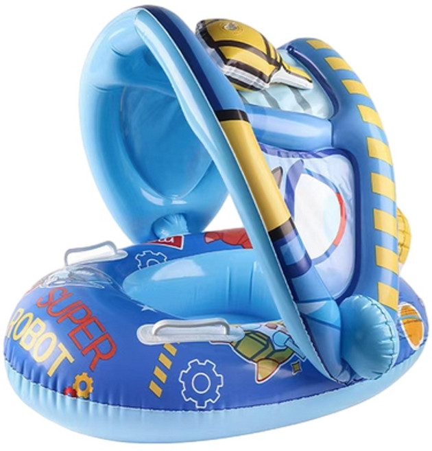 兒童游泳圈 嬰幼兒坐圈 防側翻 彩虹獸造型 1-3歲, 機器人, 1個