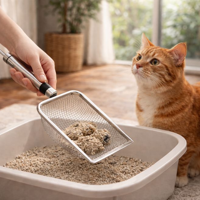 보넬티 쏙쏙거름 깔끔처리 고양이 모래삽, 1개, 실버