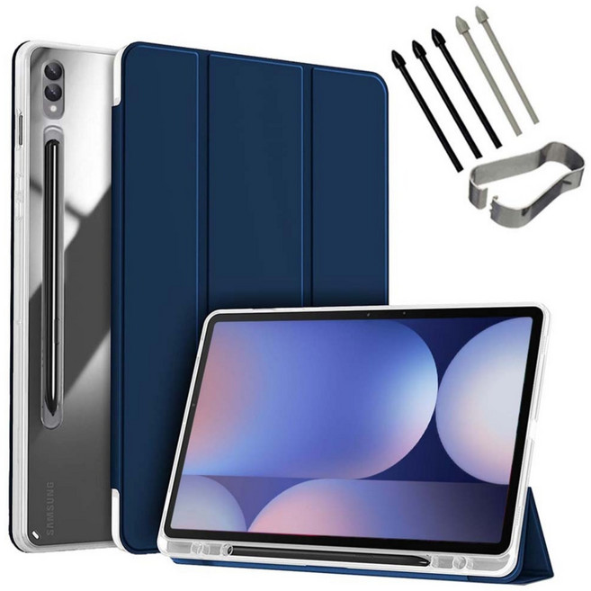 갤럭시탭S10 플러스 울트라 호환 클리어 투명 북커버 케이스 S펜슬 수납 S10+ Ultra 삼성 케이스나라, 네이비, 1개