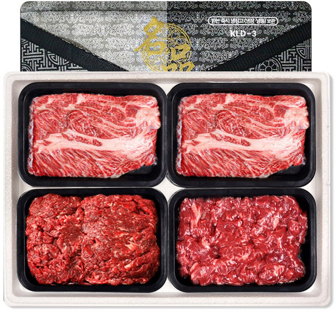[농협안심한우] 1등급 명품 한우선물세트, 등심+국거리+불고기, 1.6kg, 1세트