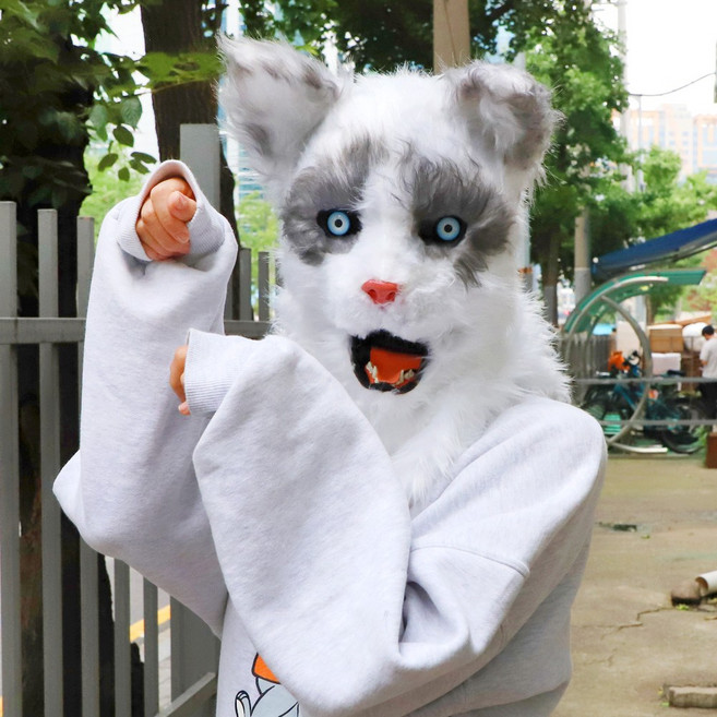 23 할로윈 리얼 분장 가면, 56_입이 움직이는 동물가면 (고양이), 1개