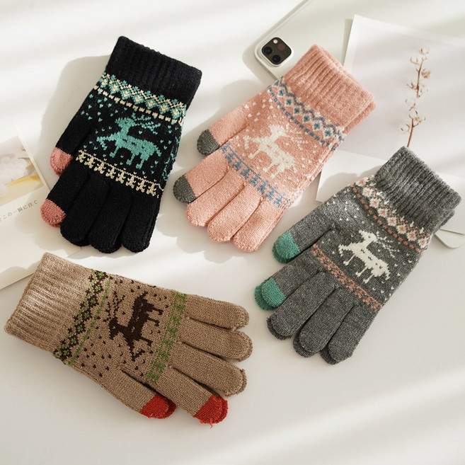 1+1 남녀공용 루돌프 터치 장갑 2켤레 세트 스마트터치 가능 겨울 니트장갑